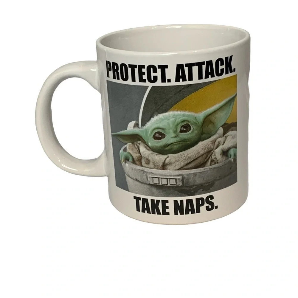 STAR WARS & ™️Lucasfilm Ltd. Yoda Attack. Protect. Take Naps. 20oz‎ coffee cup.